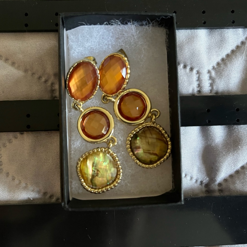 Gold and Amber Drop Earrings